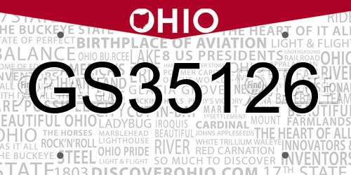 GS35126 Ohio License Plate