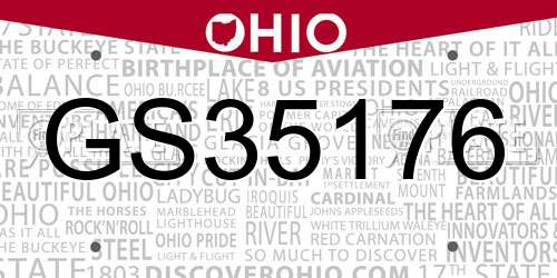 GS35176 Ohio License Plate