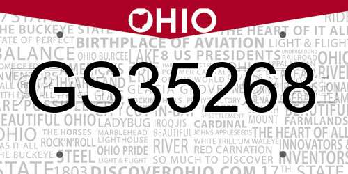 GS35268 Ohio License Plate