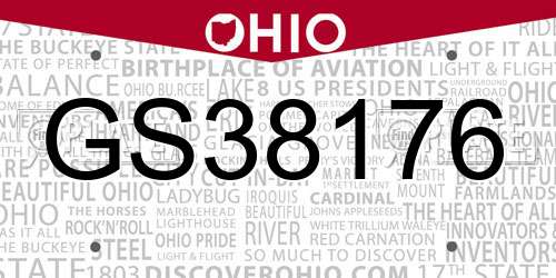 GS38176 Ohio License Plate