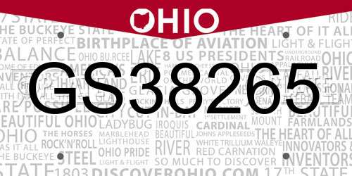 GS38265 Ohio License Plate