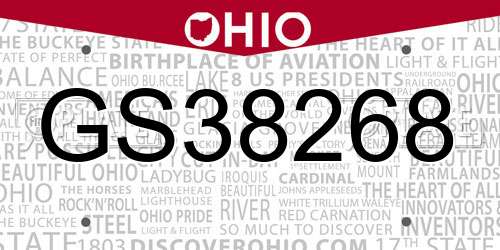 GS38268 Ohio License Plate