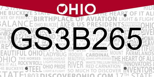 GS3B265 Ohio License Plate