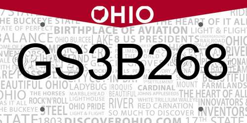 GS3B268 Ohio License Plate