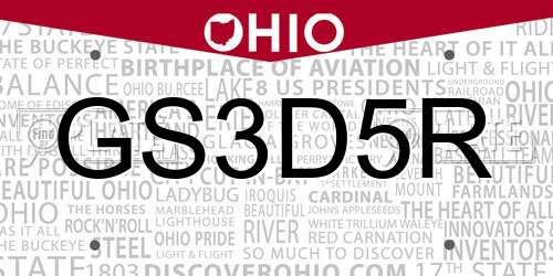 GS3D5R Ohio License Plate
