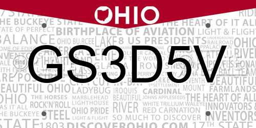 GS3D5V Ohio License Plate
