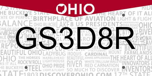 GS3D8R Ohio License Plate