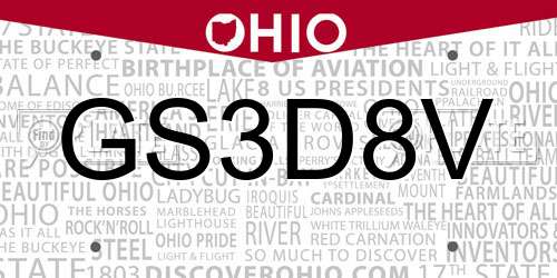 GS3D8V Ohio License Plate