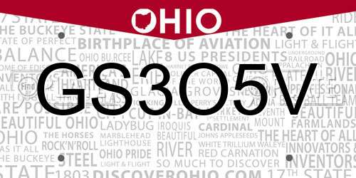 GS3O5V Ohio License Plate