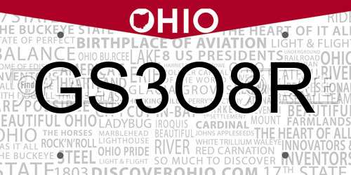 GS3O8R Ohio License Plate