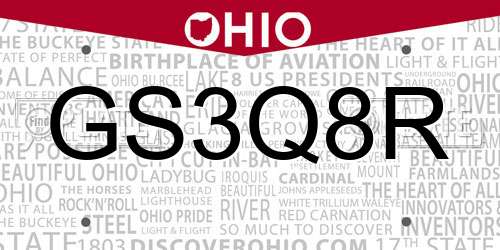 GS3Q8R Ohio License Plate