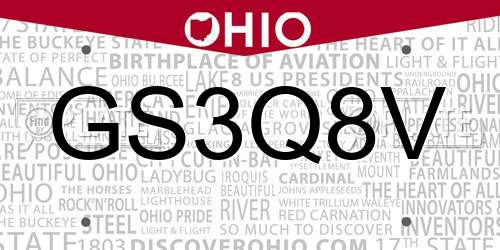 GS3Q8V Ohio License Plate