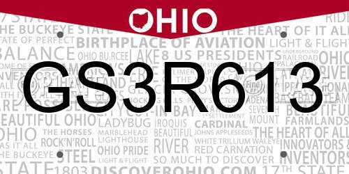 GS3R613 Ohio License Plate