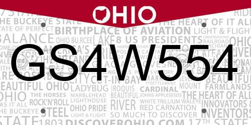 GS4W554 Ohio License Plate