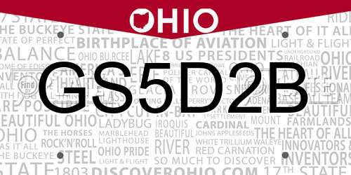 GS5D2B Ohio License Plate