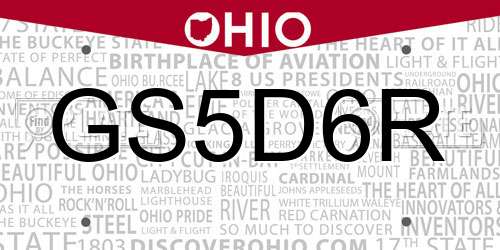 GS5D6R Ohio License Plate
