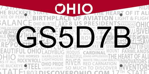 GS5D7B Ohio License Plate