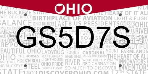 GS5D7S Ohio License Plate