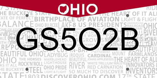 GS5O2B Ohio License Plate