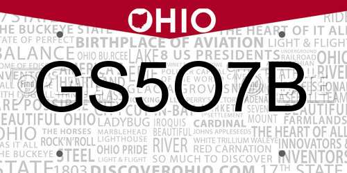 GS5O7B Ohio License Plate