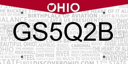 GS5Q2B Ohio License Plate