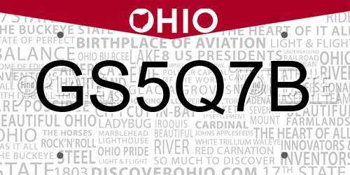 GS5Q7B Ohio License Plate