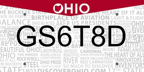 GS6T8D Ohio License Plate