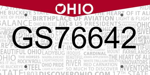 GS76642 Ohio License Plate