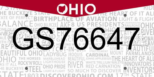 GS76647 Ohio License Plate