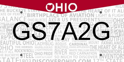 GS7A2G Ohio License Plate