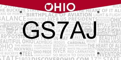 GS7AJ Ohio License Plate