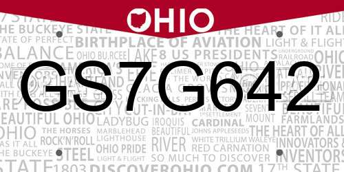 GS7G642 Ohio License Plate