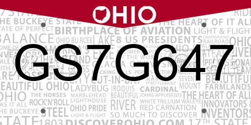 GS7G647 Ohio License Plate