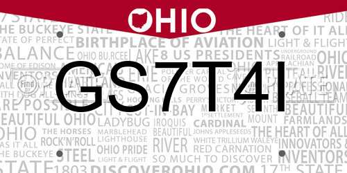 GS7T4I Ohio License Plate