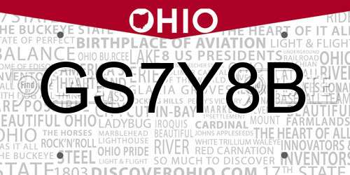 GS7Y8B Ohio License Plate