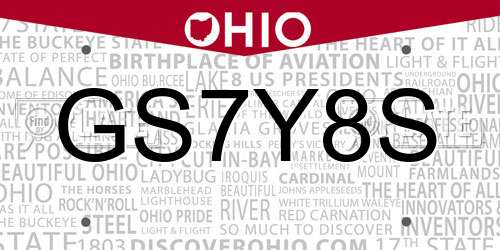 GS7Y8S Ohio License Plate