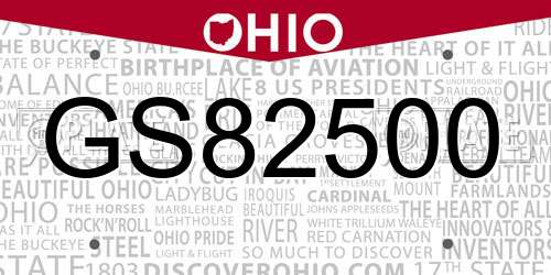 GS82500 Ohio License Plate