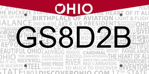 GS8D2B Ohio License Plate