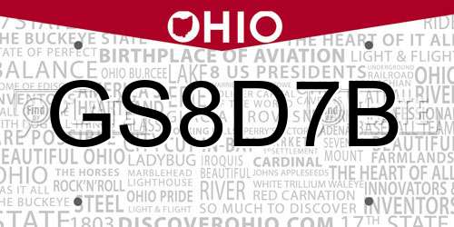 GS8D7B Ohio License Plate