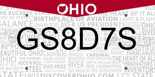 GS8D7S Ohio License Plate