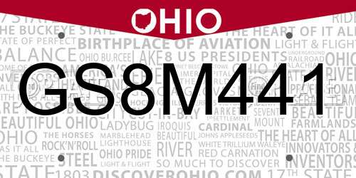 GS8M441 Ohio License Plate
