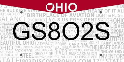 GS8O2S Ohio License Plate