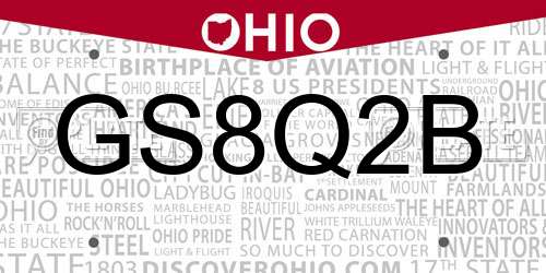 GS8Q2B Ohio License Plate