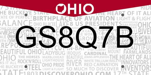 GS8Q7B Ohio License Plate