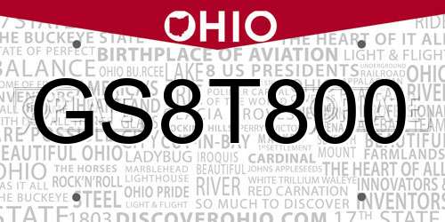 GS8T800 Ohio License Plate