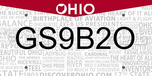 GS9B2O Ohio License Plate