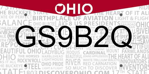 GS9B2Q Ohio License Plate
