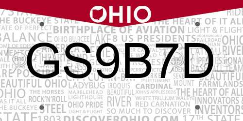 GS9B7D Ohio License Plate