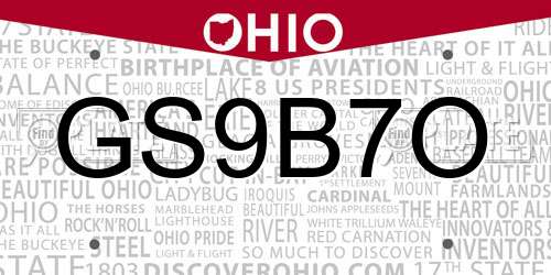 GS9B7O Ohio License Plate