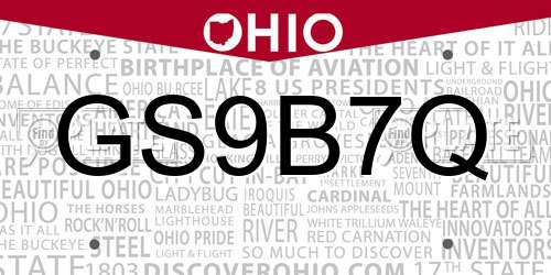 GS9B7Q Ohio License Plate